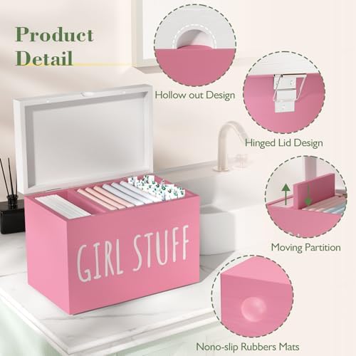 Wooden Tampon Holder, Blush Pink, Hinged Lid Organizer