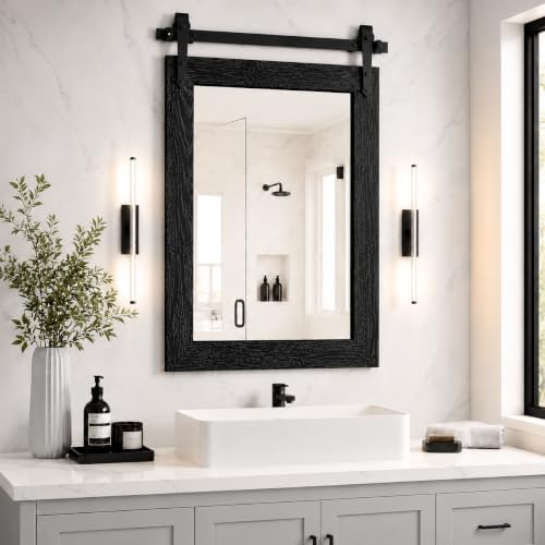 Farmhouse Bathroom Mirror for Over Sink 22”x32” Black, Rustic Western Barn Decor Bathroom Vanity Mirror, Wall Mirror for Bathroom, Living Room, Bedroom, Entryway