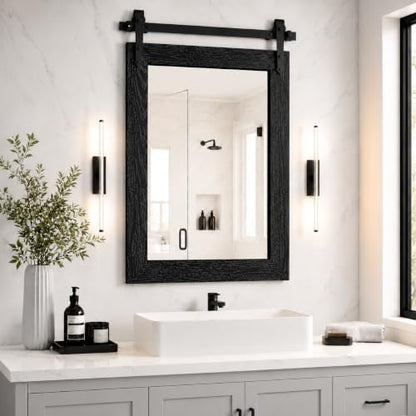 Farmhouse Bathroom Mirror for Over Sink 22”x32” Black, Rustic Western Barn Decor Bathroom Vanity Mirror, Wall Mirror for Bathroom, Living Room, Bedroom, Entryway