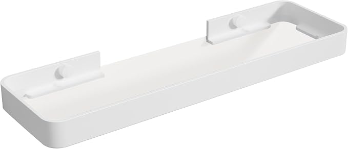 16-Inch Wall Shelf, Clear Tempered Glass with Matte White Aluminum Frame – Sleek Floating Bathroom Organizer