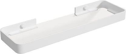 16-Inch Wall Shelf, Clear Tempered Glass with Matte White Aluminum Frame – Sleek Floating Bathroom Organizer