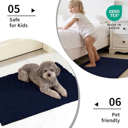 Disolla Navy Blue Bathroom Rug 20x32 Inch - Luxury Chenille Bath Mat, Thick Shaggy Plush Absorbent Rug, Non-Slip Machine Washable Mats for Bathroom Floor & Decor