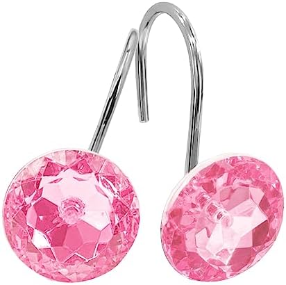 Pink Diamond Crystal Bling Shower Curtain Hooks Rings for Bathroom,12PCS