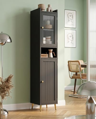 Homkdom 69.1" Bathroom Cabinet, Adjustable Shelf for Small Space, Black