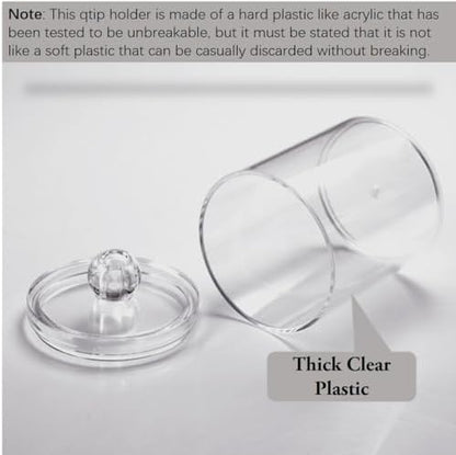WEISHI 6 Pack Qtip Holder Dispenser -Cotton Ball, Swab, Round Pads, Floss , Small Clear Plastic Apothecary Jar Containers with Lids for Bathroom Storage and Organization, Vanity Organizer