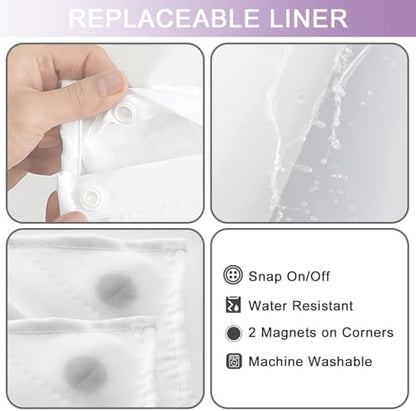 No Hook Shower Curtain and Liner Set for Bathroom, Ombre Purple, 71" x 74"