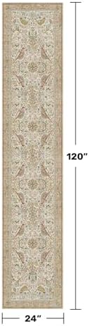 Beige 10 ft Long Vintage Runner Rugs for Hallways - 2x10 Kitchen Runners Non Slip Washable, Low Pile Entryway Rug, with Flowers and Leaves Décor