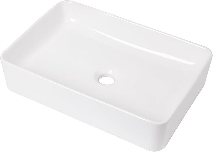 20 Inch Rectangular Bathroom Sink Above Counter, QISHKA White Ceramic Vanity Vessel Sink - 20" x 13.5" Countertop Rectangle Hand Wash Sink Porcelain Art Basin