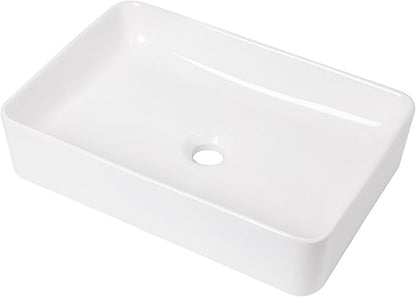 20 Inch Rectangular Bathroom Sink Above Counter, QISHKA White Ceramic Vanity Vessel Sink - 20" x 13.5" Countertop Rectangle Hand Wash Sink Porcelain Art Basin