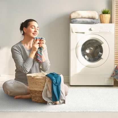 ZALL Waffle Bath Mat White Super Absorbent Non Slip Bathroom Rug 24X60inch,Machine Washable Ultra Soft Floor Mats