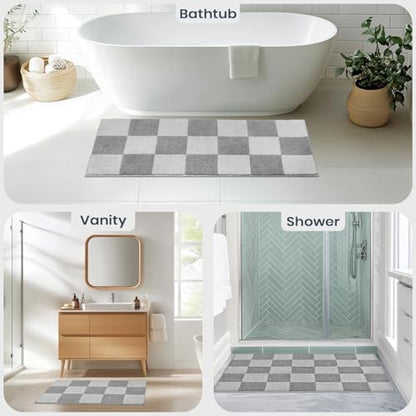 PURRUGS Bathroom Rug Non-Slip Machine Washable 30" x 60", Super Absorbent and Quick-Dry Bath Mat, Extra Soft and Plush Bath Rug for Shower, Bathtub and Sink, Light Grey & Grey