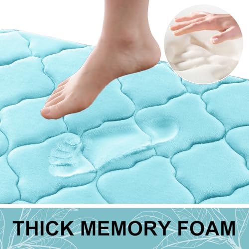 OLANLY Memory Foam Toilet Rugs U-Shaped 24x20, Soft Bath Mat, Sky Blue