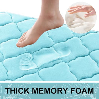 OLANLY Memory Foam Toilet Rugs U-Shaped 24x20, Soft Bath Mat, Sky Blue
