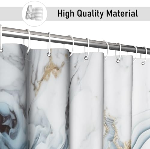 Ocean Blue Marble Shower Curtain Modern Abstract Luxury Gold Ink Texture Gray Ombre Watercolor Bathroom Curtain Set with Hooks Soft and Lightweight Waterproof Fabric Machine Washable 72"Wx84"L