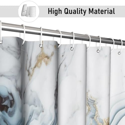 Ocean Blue Marble Shower Curtain Modern Abstract Luxury Gold Ink Texture Gray Ombre Watercolor Bathroom Curtain Set with Hooks Soft and Lightweight Waterproof Fabric Machine Washable 72"Wx84"L