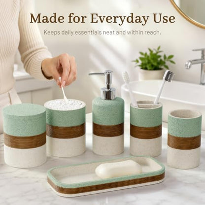 YMXYJM 6-Piece Resin Bathroom Accessories Set, Green