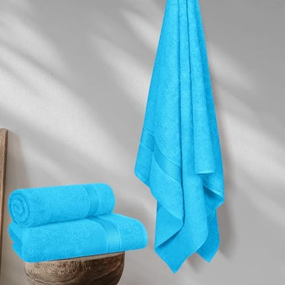 Belizzi Home Cotton 2 Pack Oversized Bath Towel Set 28x55 inches, Large Bath Towels, Ultra Absorbant Compact Quickdry & Lightweight Towel, Ideal for Gym Travel Camp Pool - Turquoise Blue