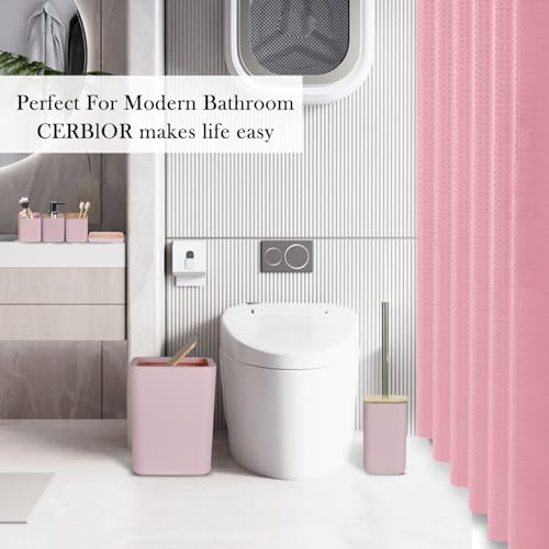 CERBIOR Bamboo Bathroom Accessory Set with Shower Curtain,Pink,20PCS