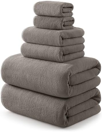 REDKISS Pack of 6 Towel Set - 2 Extra Large Bath, 2 Hand, 2 Washcloths, Ultra Soft & Highly Absorbent, Quicker to Dry, Brown Towels for Bathroom, Spa, Hotel, Gym
