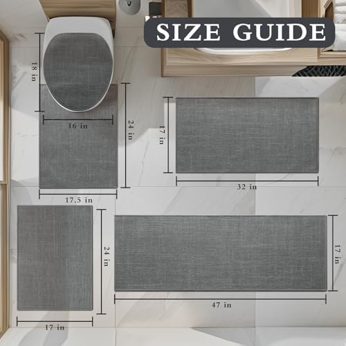 YIHOUSE Bathroom Rugs Thin Bath Mat Sets 5 Pieces Quick Dry,Grey