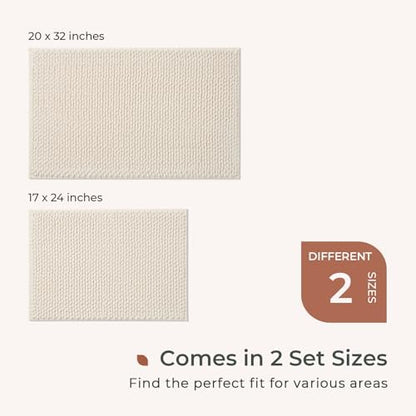 FRESHMINT Chenille Bath Rugs Set 2 Pieces, Cream White, 17''x24''+20''x32''