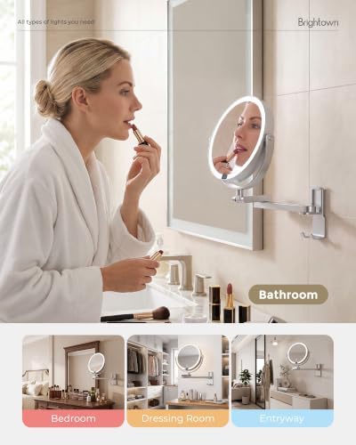 Brightown-Wall-Mounted-Lighted-Makeup-Mirror-Magnifying 1X/10X 8" with LED