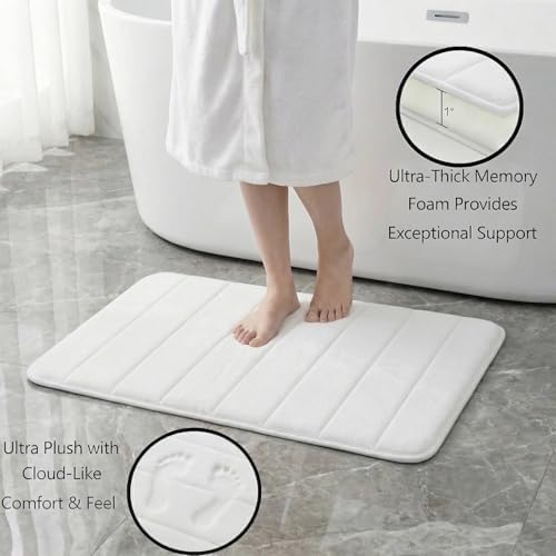 Memory Foam Bath Mat Set 3 Piece，Super Soft Absorbent Bathroom Rug Non Slip, Quick Dry,Machine Wash, Perfect Plush Bathroom Rugs,Home Decor Accessories,White