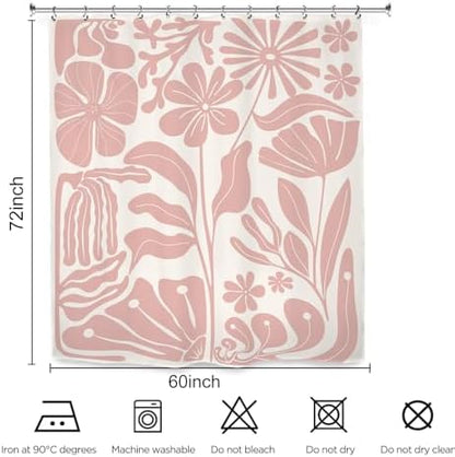 Pink Matisse Flower Shower Curtain 60Wx72L Inch Abstract Retro Aesthetic Minimalist Vintage Art 70s Trendy Modern Bathroom Set Accessories Decor with 12 Pack Hooks