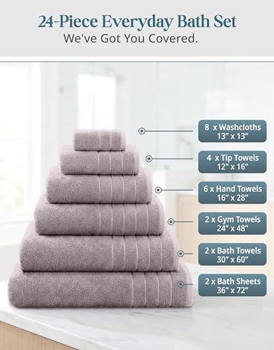 Casa Platino Bath Towel Set Quick Dry 100% Cotton 24 Piece Soft - Platinum