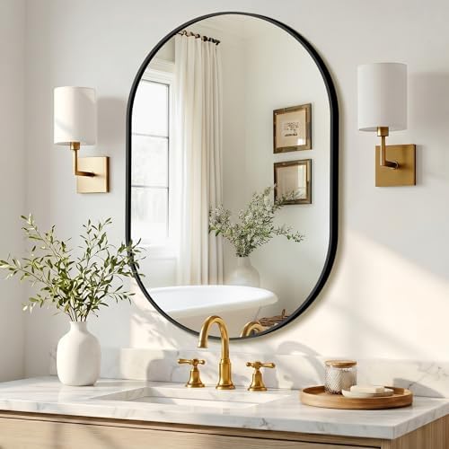 Oval Bathroom Mirror for Over Sink, 24"x36" Vanity Mirror for Wall, Black