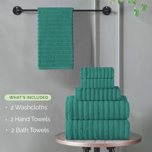 Elegant Comfort 100% Turkish Cotton Corduroy Ribbed Luxury Bath Towels 6-Piece Set, Premium Feel - Quick Dry, Highly Absorbent, Contains 2 Bath, Hand Towels & Washcloths, Turquoise (Pack of 4)