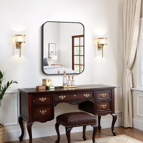 FORBATH Bathroom Mirror for Over Sink 24x30 Inch Black, Rectanglar Wall Mirror with Metal Frame, Rounded Corners for Bathroom, Bedroom, Entryway Decor (Horizontal or Vertical)