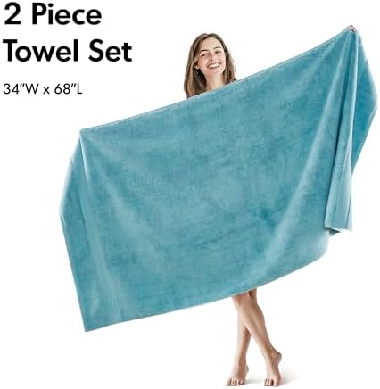 Madison Park Cotton Bath Sheet 2 Piece Oversized, 800GSM, 34" x 68" Aqua