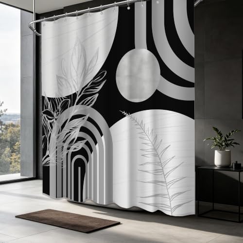 Grey and White Extra Long Shower Curtain, Tall 72X84 in, Mid Century