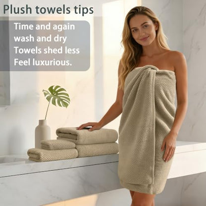 VOOVA & MOVAS 6PC Towel Set, 100% Cotton, Beige Tan