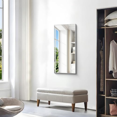 BONEWEI Silver Bathroom Mirror,18x36 inch Wall Mirror for Bathroom Wall Mounted,Rectangle Mirror for Bathroom Over Sink,Modern Metal Frame for Living Room,Bedroom Entryway,Horizontal/Vertical