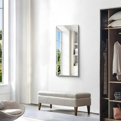 BONEWEI Silver Bathroom Mirror,18x36 inch Wall Mirror for Bathroom Wall Mounted,Rectangle Mirror for Bathroom Over Sink,Modern Metal Frame for Living Room,Bedroom Entryway,Horizontal/Vertical