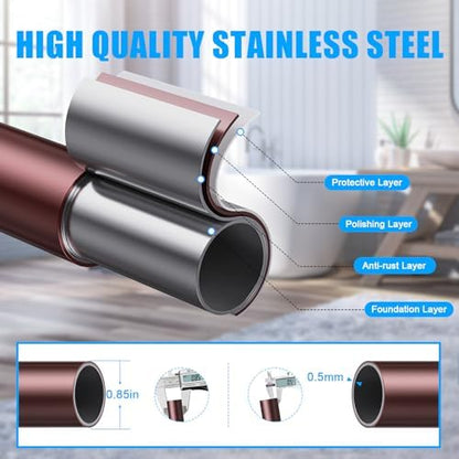 TEECK Shower Curtain Rod, 32-92 inch Adjustable Spring Tension Curtain Rod, Never Rust Anti-Slip Shower Curtain Rod for Bathroom, No Drilling, Never Collapse, Easy to Use, Brown