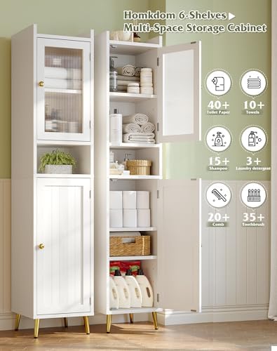 Homkdom 69.1" Tall Bathroom Cabinet, 6 Shelves and 2 Doors, White