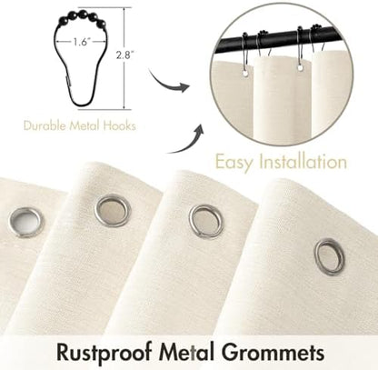 MIULEE Linen Fabric Shower Curtain Ivory W72*L72 12 Metal Hooks