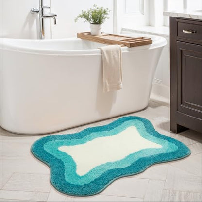 HAOCOO Luxury Microfiber Bathroom Rug, 20x31 inch Soft Non Slip Aqua Blue Gradient Bath Mat, Absorbent Washable Cute Bath Mat for Sink Tub Shower