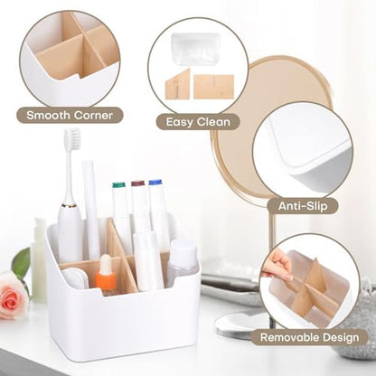 Ayswupt Toothbrush Holders for Bathrooms,Electric Toothbrush and Toothpaste Holder with Divider for Bathroom Countertop Organizer,Toothbrush Caddy for Kids Family Counter Vanity Storage White