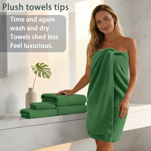 VOOVA & MOVAS Bath Towels 4PC, 100% Cotton, 30x56 in, Hunter Green