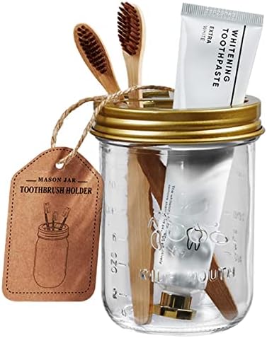 Amolliar Mason Jar Bathroom Accessories Set, 4 Pcs Glass Bathroom Set, Gold