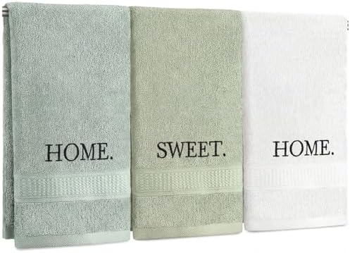 FuWeave 3 Pcs Sage Green Decorative Hand Towels Bathroom, Home Sweet Home