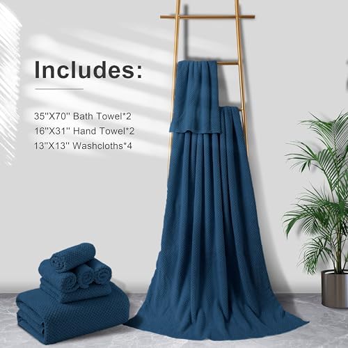 8-Piece Navy Bath Towel Set, 2 Extra Large Bath Towel Sheets, 2 Hand Towels and 4 Washcloths - Highly Absorbent Quick Dry Microfiber,Ultra Soft Towel Set for Bathroom, Waffle Weave Design, Pack of 8