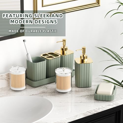 XLHOMO Bathroom Accessories Set - Gorgeous Bathroom Set, 10PC Sage Green Bathroom Accessory Set, Toilet Brush, Trash Can & Soap Dispenser