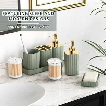 XLHOMO Bathroom Accessories Set - Gorgeous Bathroom Set, 10PC Sage Green Bathroom Accessory Set, Toilet Brush, Trash Can & Soap Dispenser