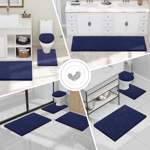Smiry Chenille Bathroom Rugs Sets 2 Piece (34x21+30x20, Navy Blue)