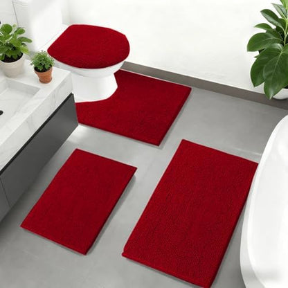 RUN HELIX Christmas Rugs Bathroom Rugs Sets 3 Piece Extra Soft Chenille Bathroom Mats Non Slip Bath Mat Set Bath Rugs Soft Absorbent Non Slip Washable Bath Mats with Toilet Mats Bath Decoration